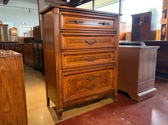 DIXIE Italian Provincial 5-Drawer Tallboy Dresser w/ Burl Wood Veneer