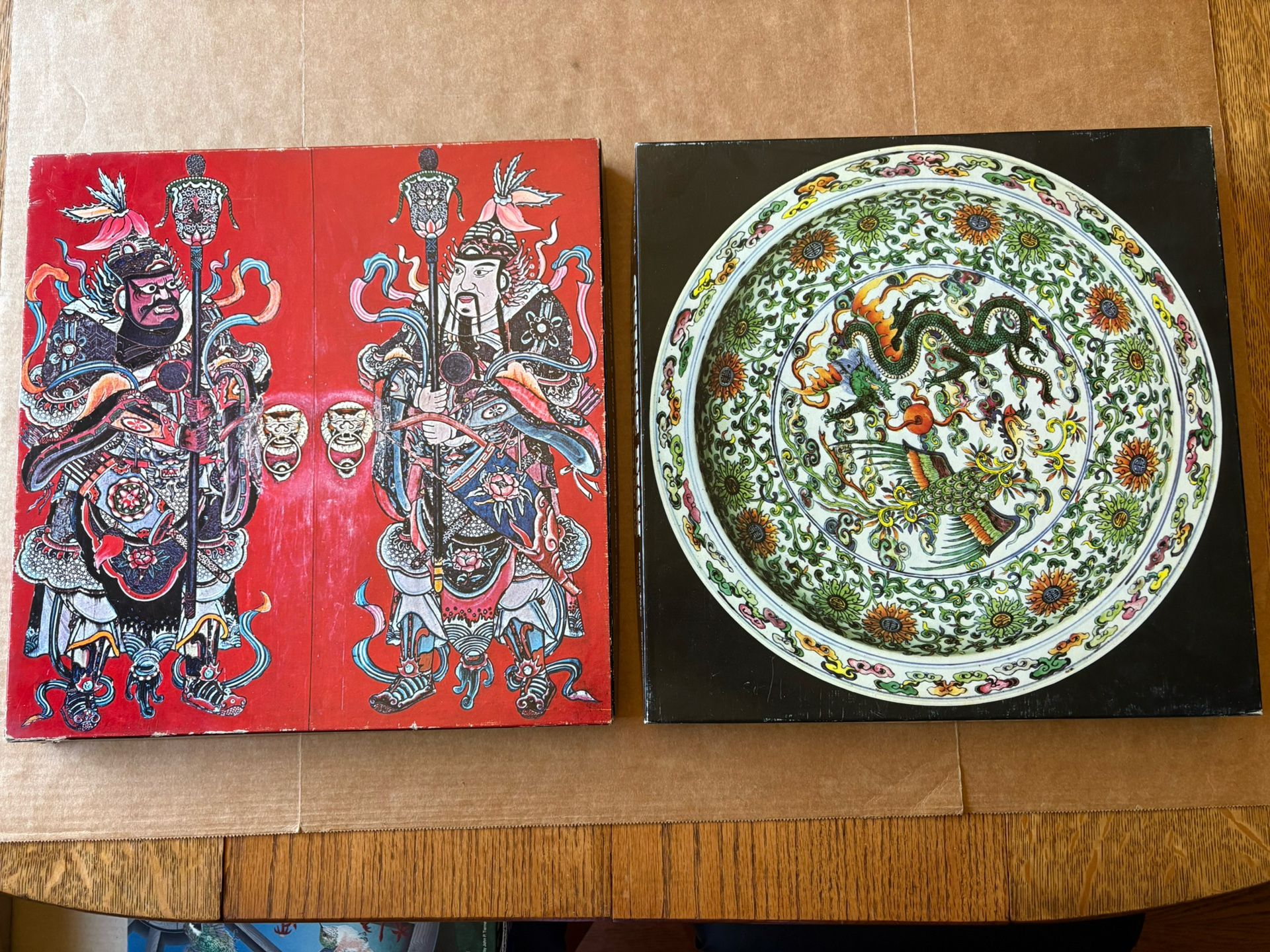 Two Vintage Puzzles Chinese Dish and Chinese Door Guardians