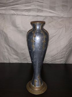 Pewter Brass Overlay Vase Made in Hong Kong Vintage Asian Pewter Home Decor Exotic Decor
