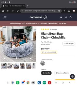 Giant bean bag chinchilla cordaroys