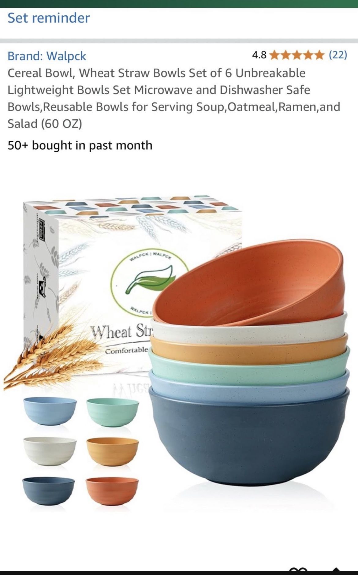 Cereal Bowl, Wheat Straw Bowls Set of 6/12, Unbreakable Lightweight Bowls Set Microwave & Dishwasher Safe Bowls, Reusable Bowls for Serving Soup, Oatm