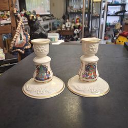 Lenox Disney "Mickey's Shining Star" Fine Ivory Porcelain Set Of 2 Candlesticks 1998 4.25"H Mint Condition