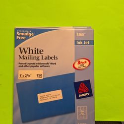 Avery White Mailing Labels 8160 1" × 2-5/8 750 labels-$10.00