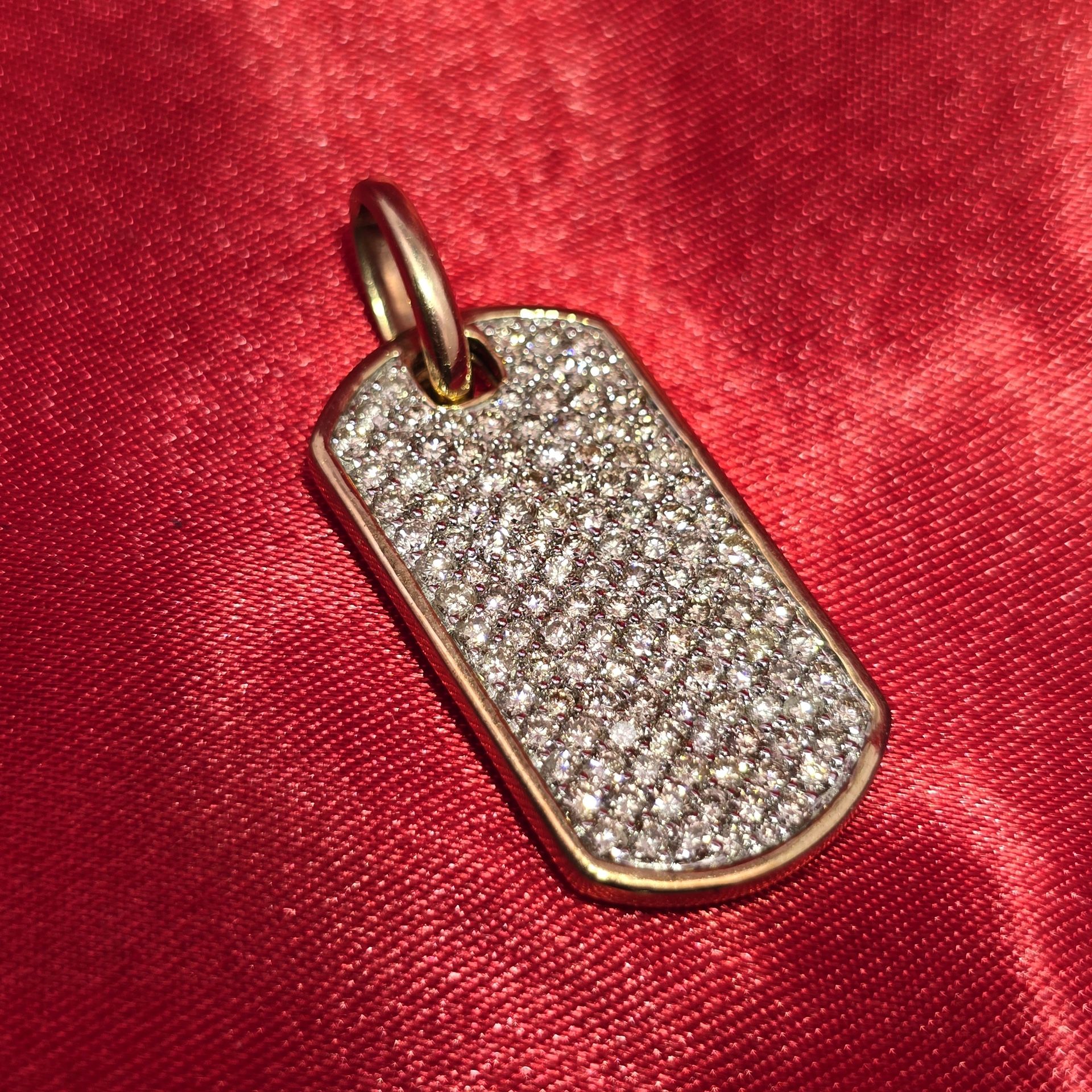 10k Yellow Gold Diamond Dog Tag Pendant 2 ctw