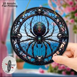 Gothic Widow — Stained Glass Spider & Skull Suncatcher
