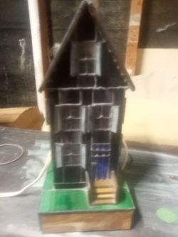 Night lightstainglassHandmade  House Miniature Model