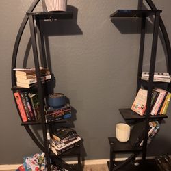 Set Of 2 Black Metal Shelves  With Plant Hangers