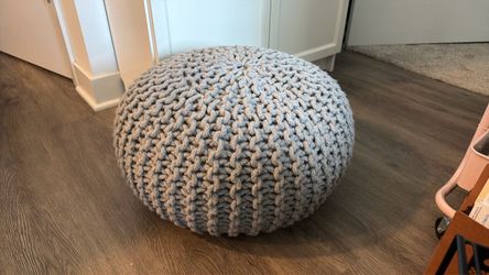 Round Pouf Foot Stool Ottoman Gray Grey Knitted