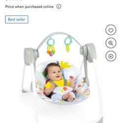 Bright Starts Playful Paradise Portable Compact Baby Swing with Toys, Unisex, Newborn