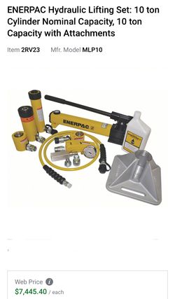 $3800obo. ENERPAC Hydraulic Lifting Set: 10 ton Cylinder Nominal Capacity, 10 ton Capacity with Attachments