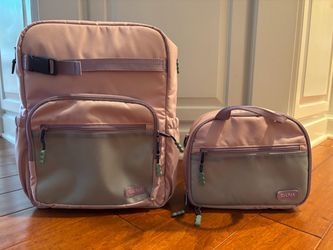Matching CALPAK Kids Large Backpack and Lunch Bag set in Orchid Pink.