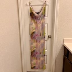 Y2K PrettyLittleThing Pastel Watercolor Pleated Slip Maxi Dress Cowl Neck Boho