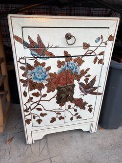 Chinese Painted Wood Bedside Cabinet