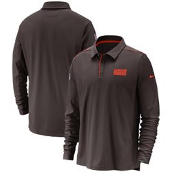Men's Nike Brown Cleveland Browns Sideline Performance Team Issue UV Long Sleeve Polo 