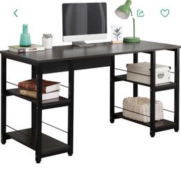Home Office Desk 55 inches Computer Desk, Storage Desk Morden Style with Open Shelves Worksation, Walnut DZ012-140-WA