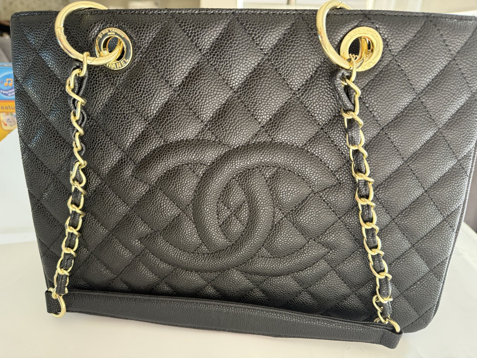 Chanel Caviar Quilted Shopping Tote Bag Black