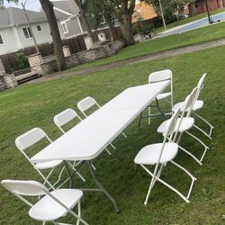 Set of 9 One 8ft Plastic Foldable Table 8 Plastic Foldable Chairs FREE DELIVERY