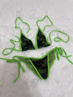 New small neon green micro bikini dancer festival rave outfit y2k swimsuit dance  No size tag was custom one of kind