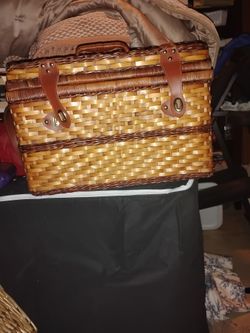 Wicker Picnic Basket with Leather Straps