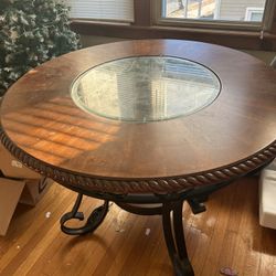 Cute Round Wood And Glass Dining Room Set