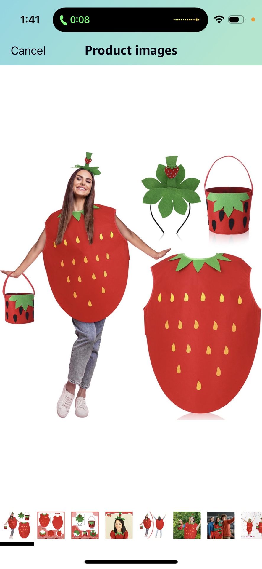 3 Pieces Halloween Strawberry Costume Strawberry Poncho Outfits Costume for Women with Strawberry Headband Strawberry Hand Basket Funny Fruit Costume