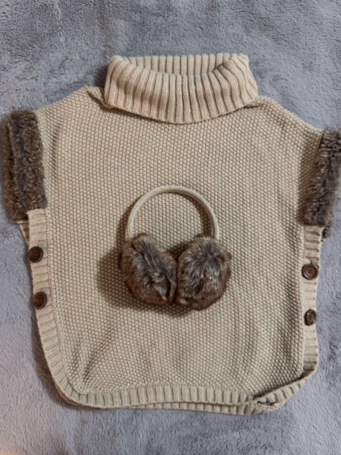 Size 10-12 Girls-Turtleneck Poncho Sweater & Earmuffs by Aspen Kids