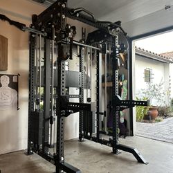 PRO SERIES Ultimate 3-1 Half Rack Functional Trainer w/Smith Machine Bar | 400lb Stack | Gym Equipment | Fitness | Commercial | Squat Rack 