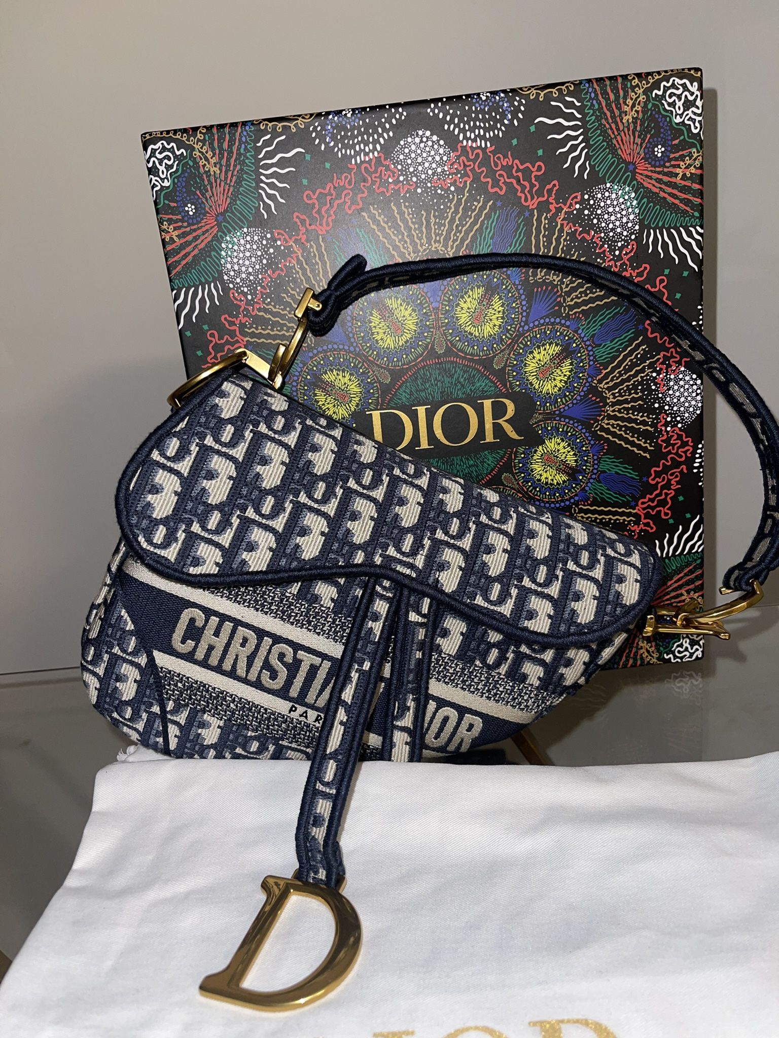 SADDLE BAG Blue Dior Oblique Embroidery