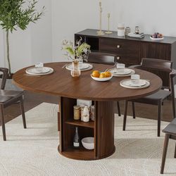 Round Table for 4 to 8,Round Pedestal Dining Table,Space Saving Dining Table,with Hidden Storage Design,Modern Farmhouse Style,Suitable for Dining Roo