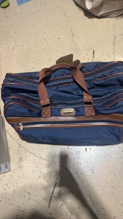 Navy Blue Duffle Bag with Brown Trim