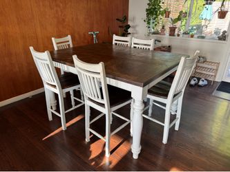 Solid Wood Dining Table Set with Leaf Seats 6