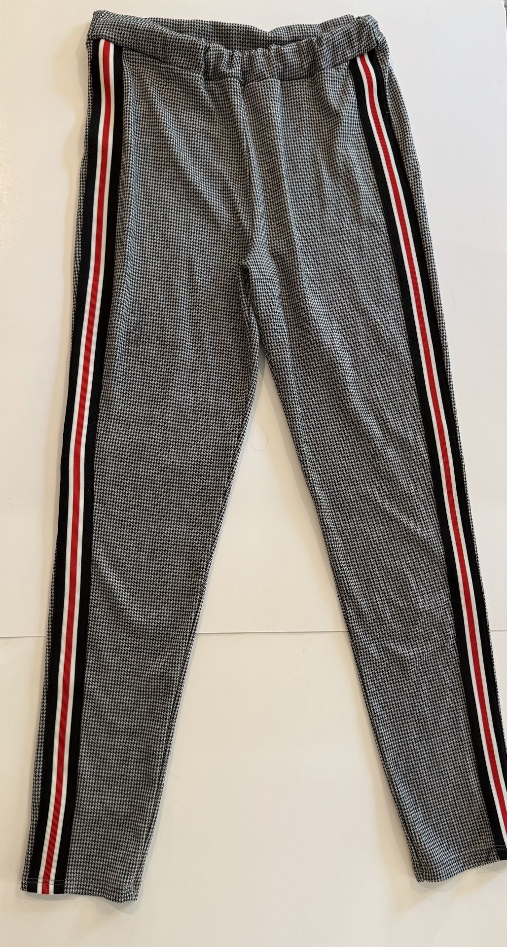 Women’s Forever 21 Black Grey Plaid Pants w/side stripes Sz M