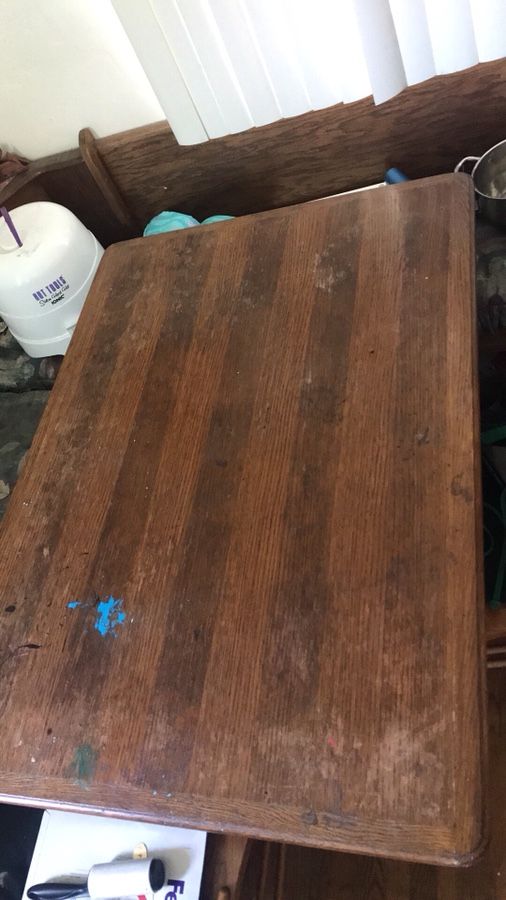 Vintage Wood Table with 2 chairs and catty corner bench seating