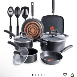T-fal Signature Nonstick Cookware Set 12 Piece, Oven Broiler Safe 350F, Pots and Pans, Kitchen Cooking Set w/Fry Pans, Saucepans, Saute Pan, Dutch Ove