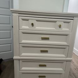 Solid Wood Ivory Chest And Dresser Set With Gold Knobs 