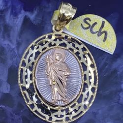 $300 Three Tone Yellow White And Rose Gold Saint Jude San Judas Religious Charm Pendant