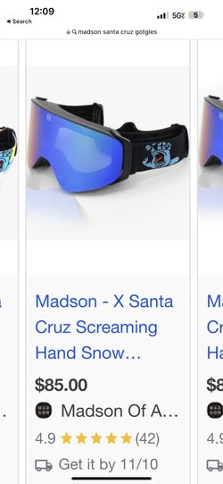 Santa Cruz Snowboarding/ Riding Goggles 