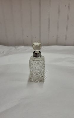 Antique Perfume Crystal Square Bottle W Sterling Silver Collar W/ Hallmark- Located in Shelton
