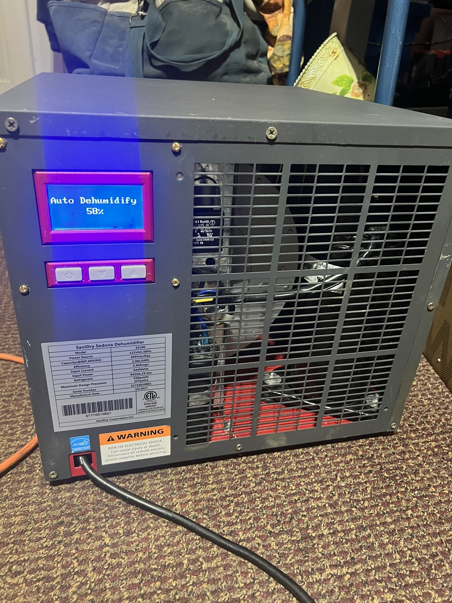 SaniDry Sedona Dehumidifier SS100 For Basement