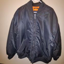 Trust Mens Bomber Jacket Reversible Black Orange Zip Pockets Lined Size L