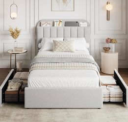 Twin Boucle Bed with Drawers