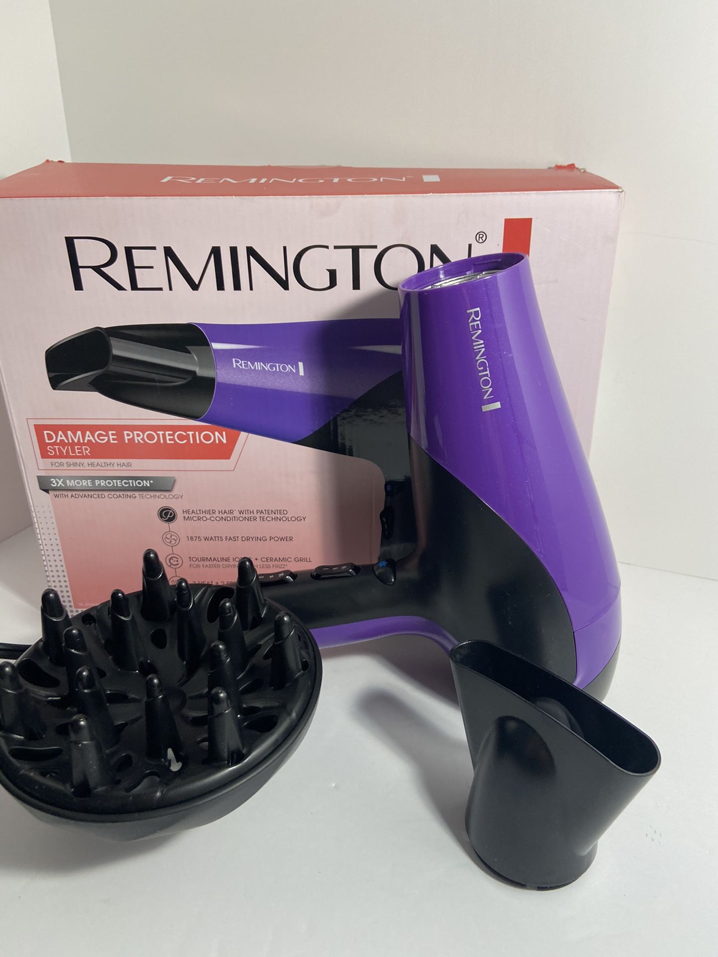 Remington D3190 Damage Protection Hair Dryer with Ceramic + Ionic + Tourmaline Technology, Purple