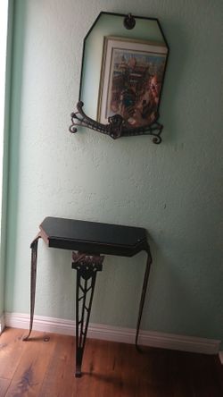 antique entry table and mirror
