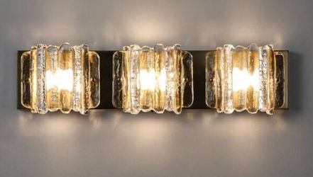 Bathroom Vanity Light Fixture 21.7 in. 3-LED Light 3CCT, Brushed Gold, Water Rippled Glass Shade