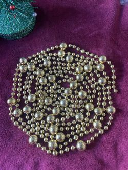 Christmas Garland Shiny Gold Plastic Beads 12 ft. Long Strand Holiday Decoration