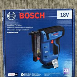 BOSCH GNH18V-35N 18V Brushless 23-Gauge Pin Nailer for Finish Trim, Cordless Pneumatic-Like Performance with Dry-Fire Lockout & No-Mar Tips 