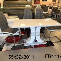 New Glass Top/high Gloss/chrome Base Table And 4 Chairs We Finance $39 Initial Payment 