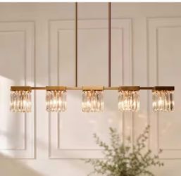LNC Modern Brass 5-Light Crystal Island Pendant Chandelier 40.2”