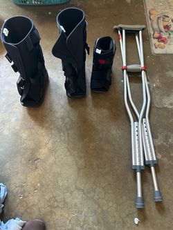 Walking Boot Lot and Crutches Set