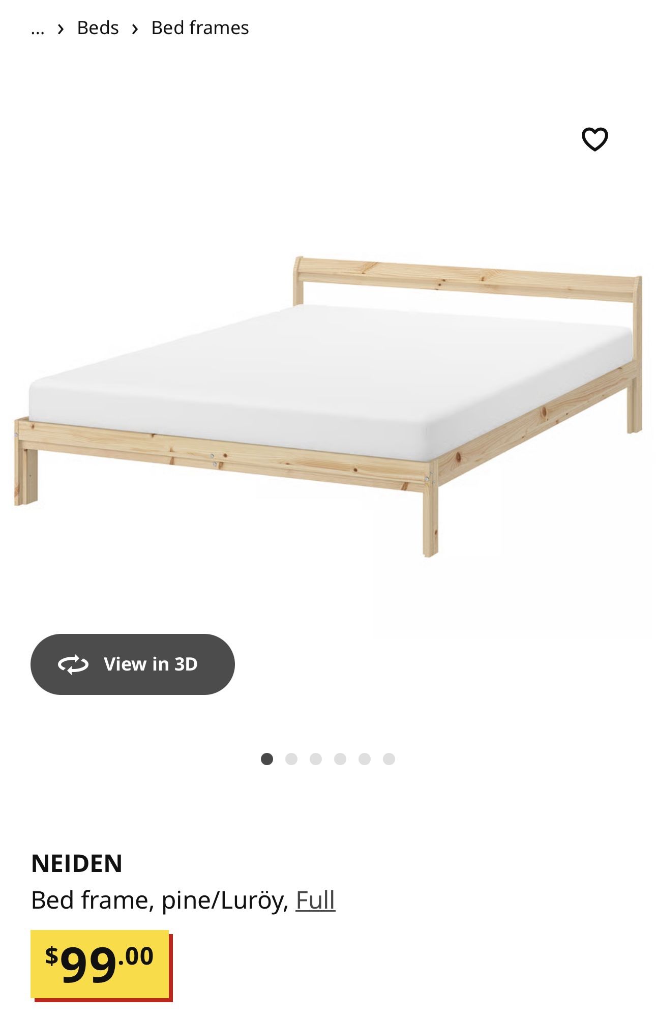 IKEA Neiden Bed Frame Full Size Real Pine Wood Complete